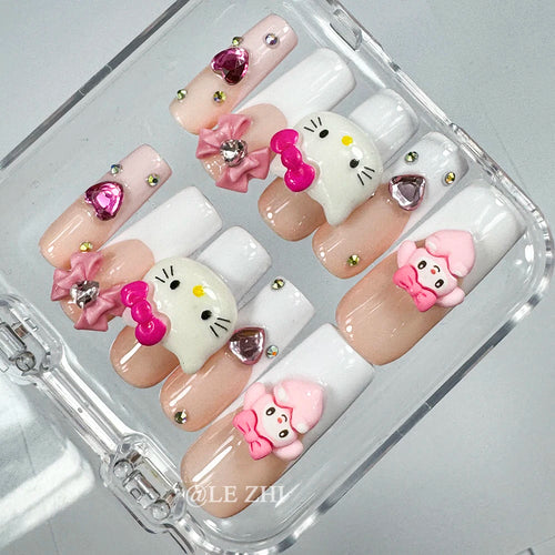 Kawaii Y2K Cartoon Handmade Fake Nails Hello Kitty Mymelody Kuromi