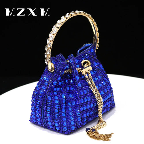 Rhinestones Women Evening Bags Bucket Design Party Day Clutch Soft