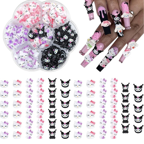 70Pcs/Box or 50Pcs/Bag Hello Kitty Kuromi Nail Art Supplies 3D Kawaii