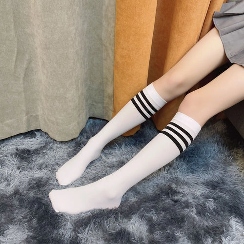 Sexy Black White Striped Long Socks Women Over Knee Thigh High Socks