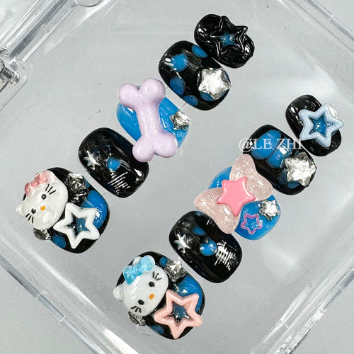 Kawaii Y2K Cartoon Handmade Fake Nails Hello Kitty Mymelody Kuromi