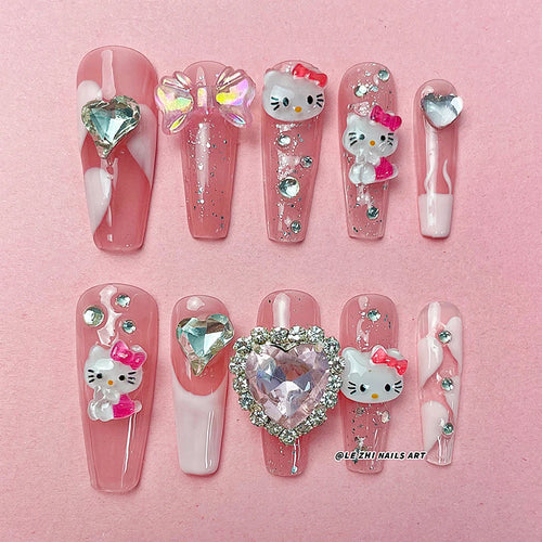 Kawaii Y2K Cartoon Handmade Fake Nails Hello Kitty Mymelody Kuromi