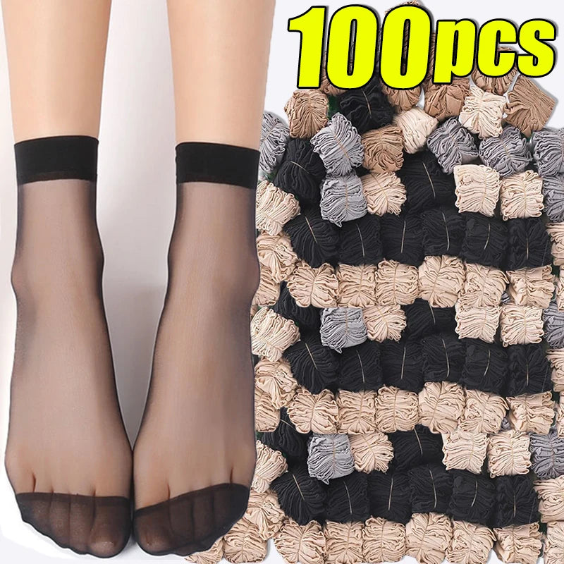 20-100pcs Transparent Summer Socks Ultrathin Women Nylon Ladies Female