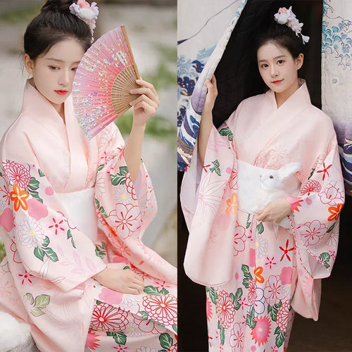 Japanese Traditional Dress Women Kawaii Pink Sakura Kimono Cardigan