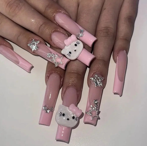 40 Style Hello Kitty Nails Charm Wearing Armor Y2K False Nail Europe