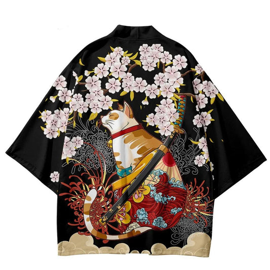 Japanese Cat Print Kimono Adult Yukata Samurai Kimonos Shirt Clothing