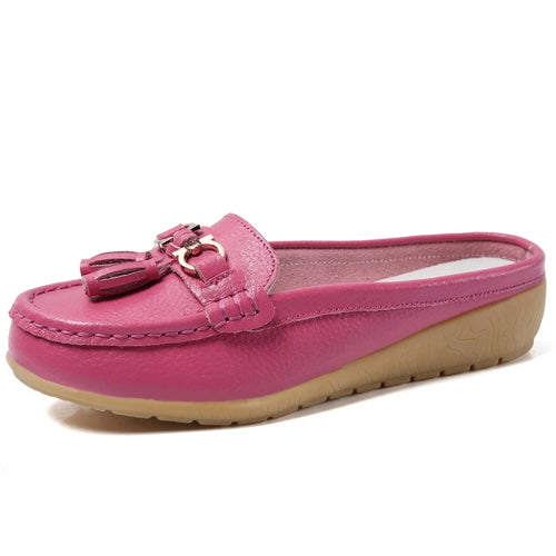 Summer Genuine Leather Women Flats Hollow Slip On Leather Loafers