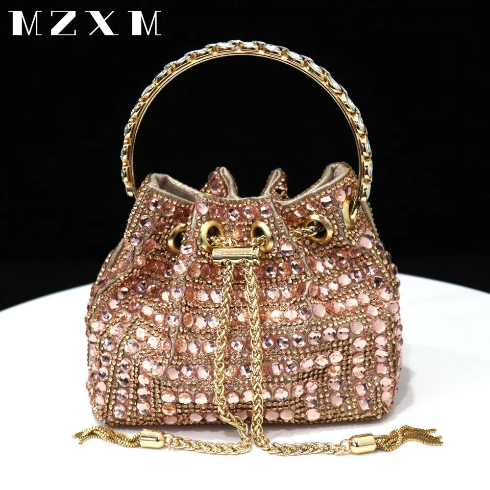 Rhinestones Women Evening Bags Bucket Design Party Day Clutch Soft