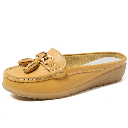 Summer Genuine Leather Women Flats Hollow Slip On Leather Loafers