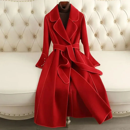 New Women's Double-Faced Woolen Jacket Spring Autumn Long Woolen Coat