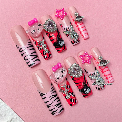 Kawaii Y2K Cartoon Handmade Fake Nails Hello Kitty Mymelody Kuromi