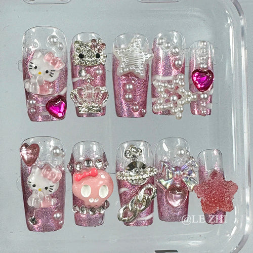 Kawaii Y2K Cartoon Handmade Fake Nails Hello Kitty Mymelody Kuromi