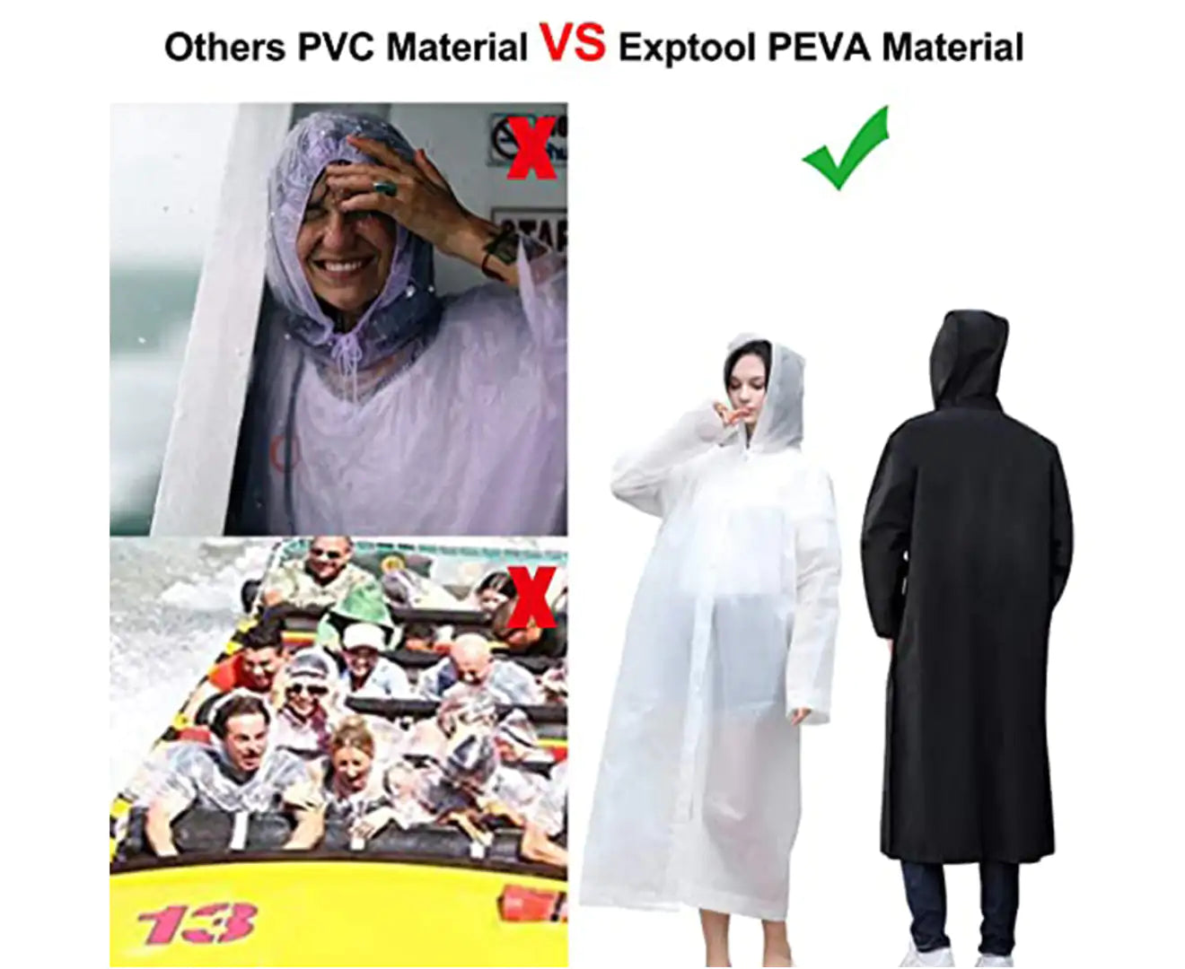 Raincoats for Adults, EVA Reusable Rain Ponchos , No Smell&Environmentally Friendly&Light Weight, Portable Rain Coat Perfect for Outdoor Activities, - White