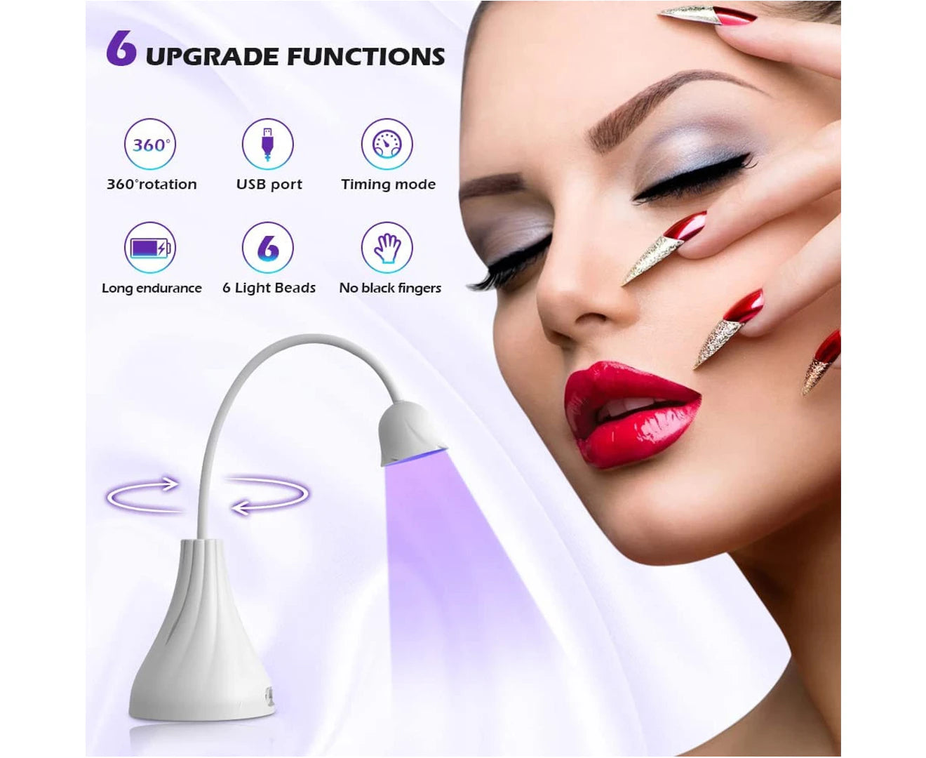 LED UV Nail Lamp, Mini Rose Flower Hands-Free Lamp Swivel Nail Dryer