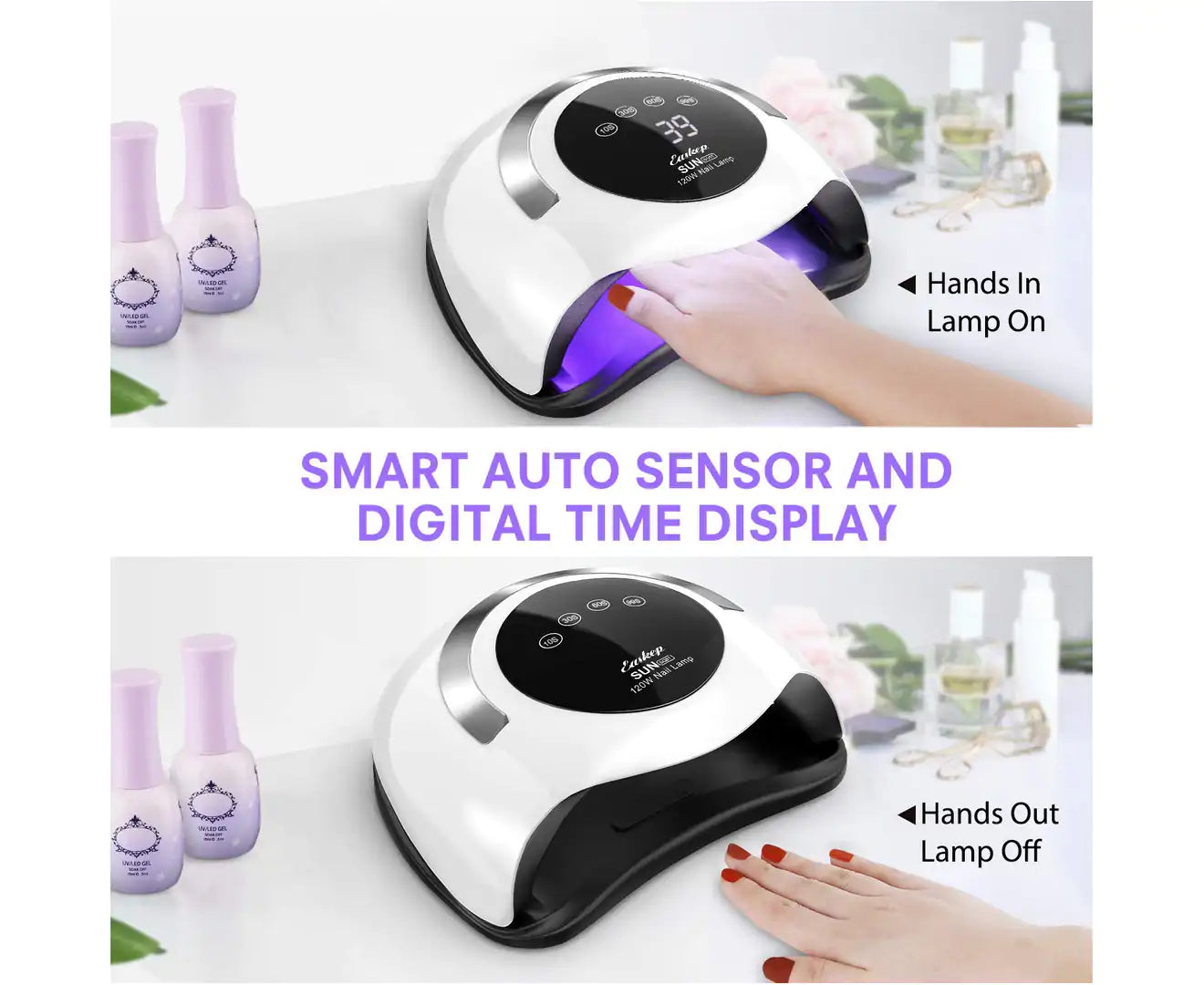 UV LED Nail Lamp 120W Gel Nail Polish UV Light for Nail Dryer Curing Lamp Faster 4 Timer Setting Professional Portable Handle for Fingernail And