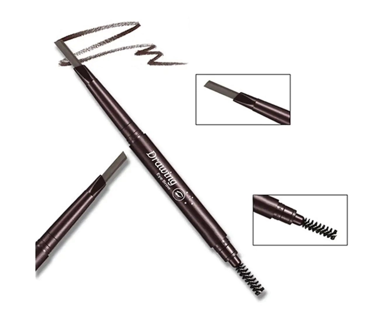 Double-End Waterproof Eyebrow Pencil Eye Brow Brush Eyeliner Makeup Cosmetic Pen-06 Black