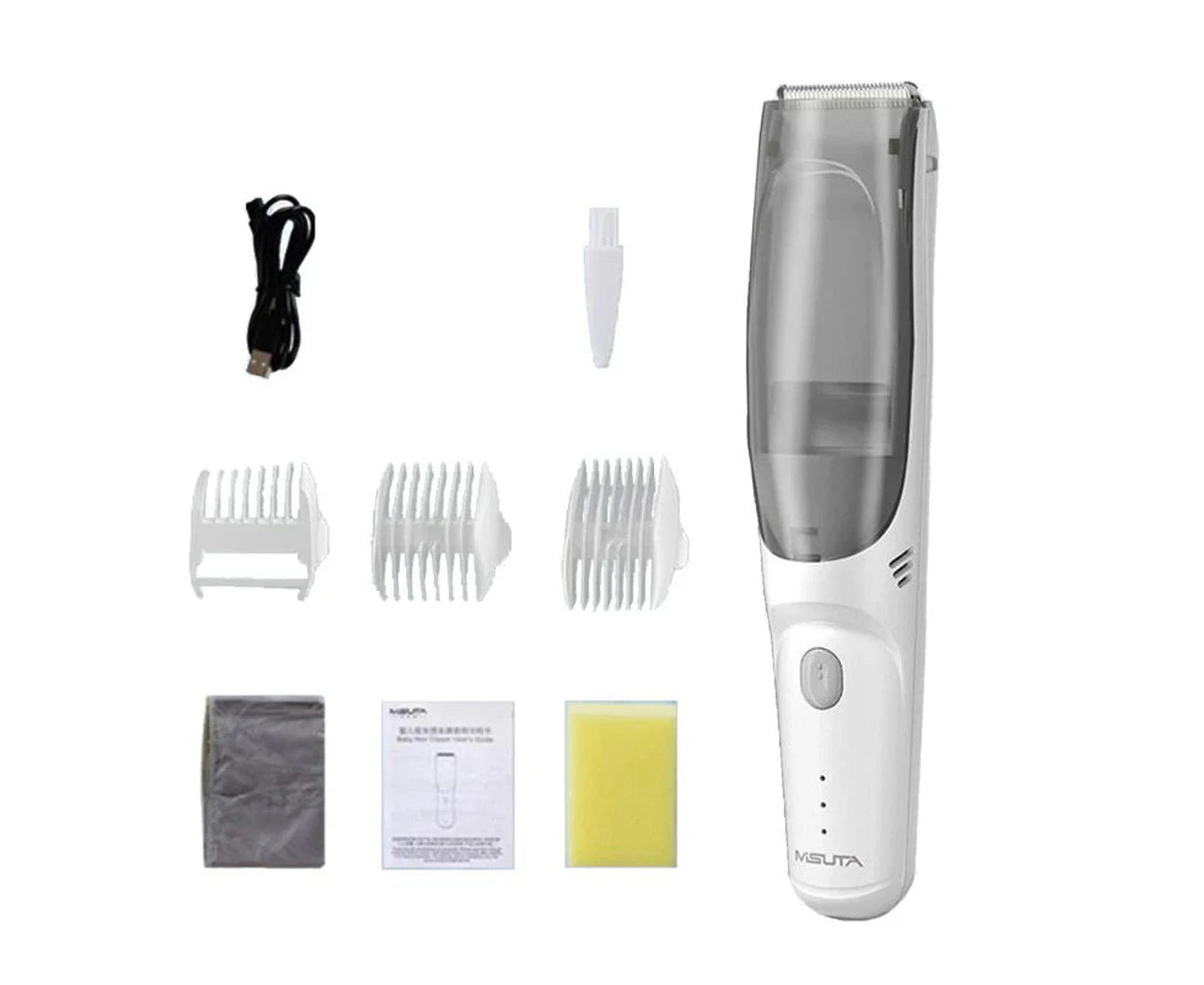 Electric Mute Hair Clipper for Baby Toddler Hair Trimmer Household Hair Shaver USB Charging -White