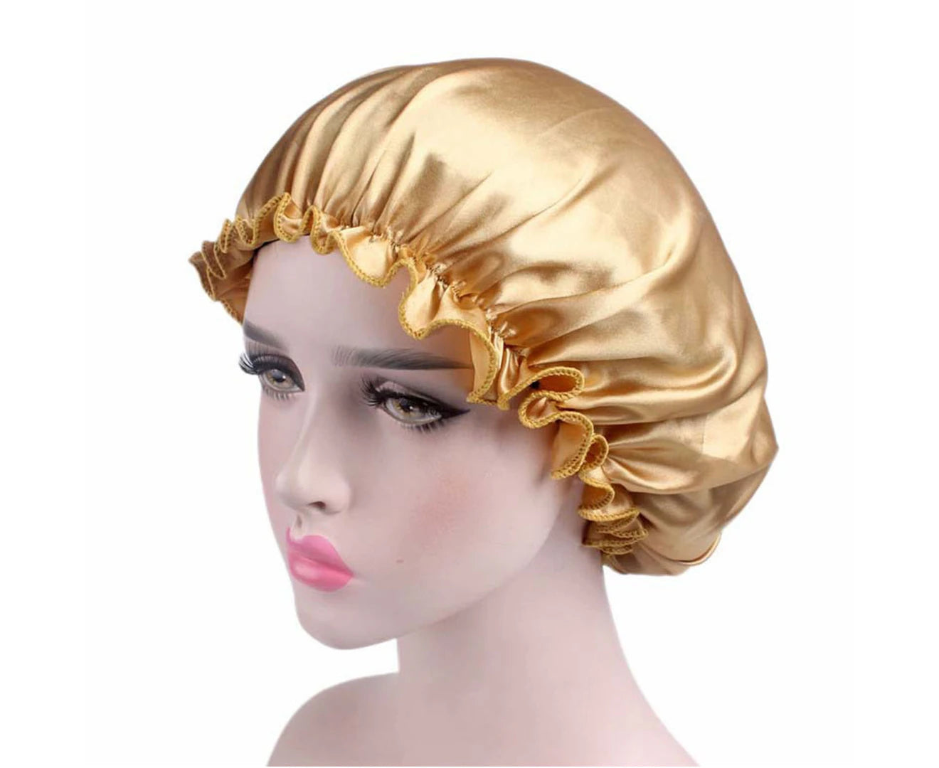 Double Sided Available Shower Cap with Elastic Clasp Polyester Sleeping Adjustable Night Sleep Cap for Woman-Cream-Coloured