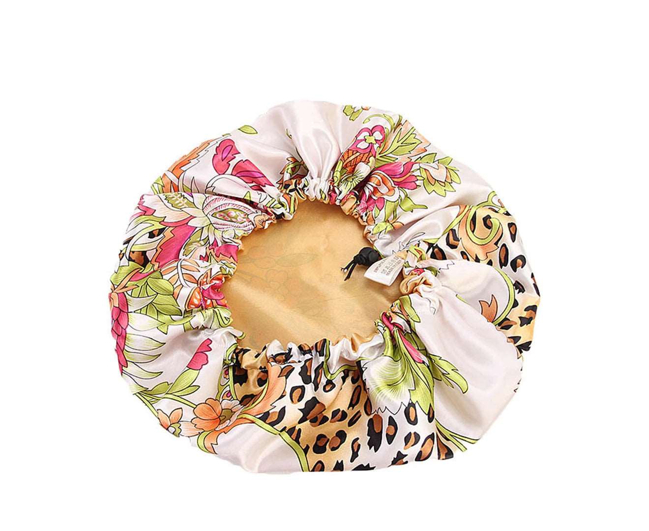 Double Sided Available Shower Cap with Elastic Clasp Polyester Sleeping Adjustable Night Sleep Cap for Woman-Cream-Coloured