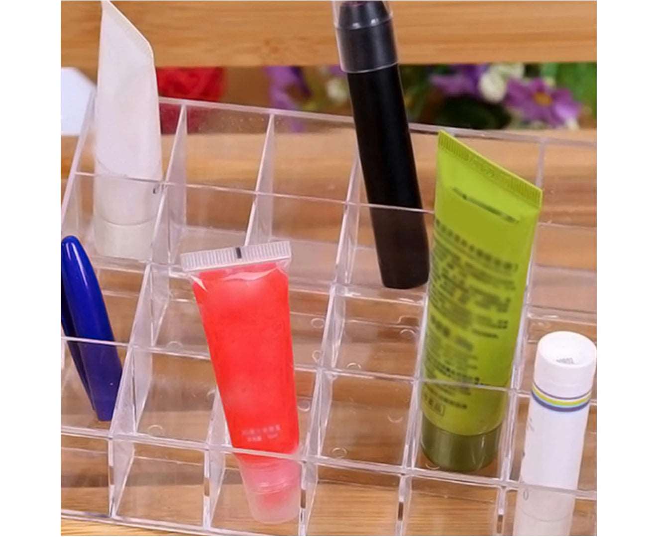 24 Compartment Transparent Cosmetics Display Stand Lipstick Organizer Case