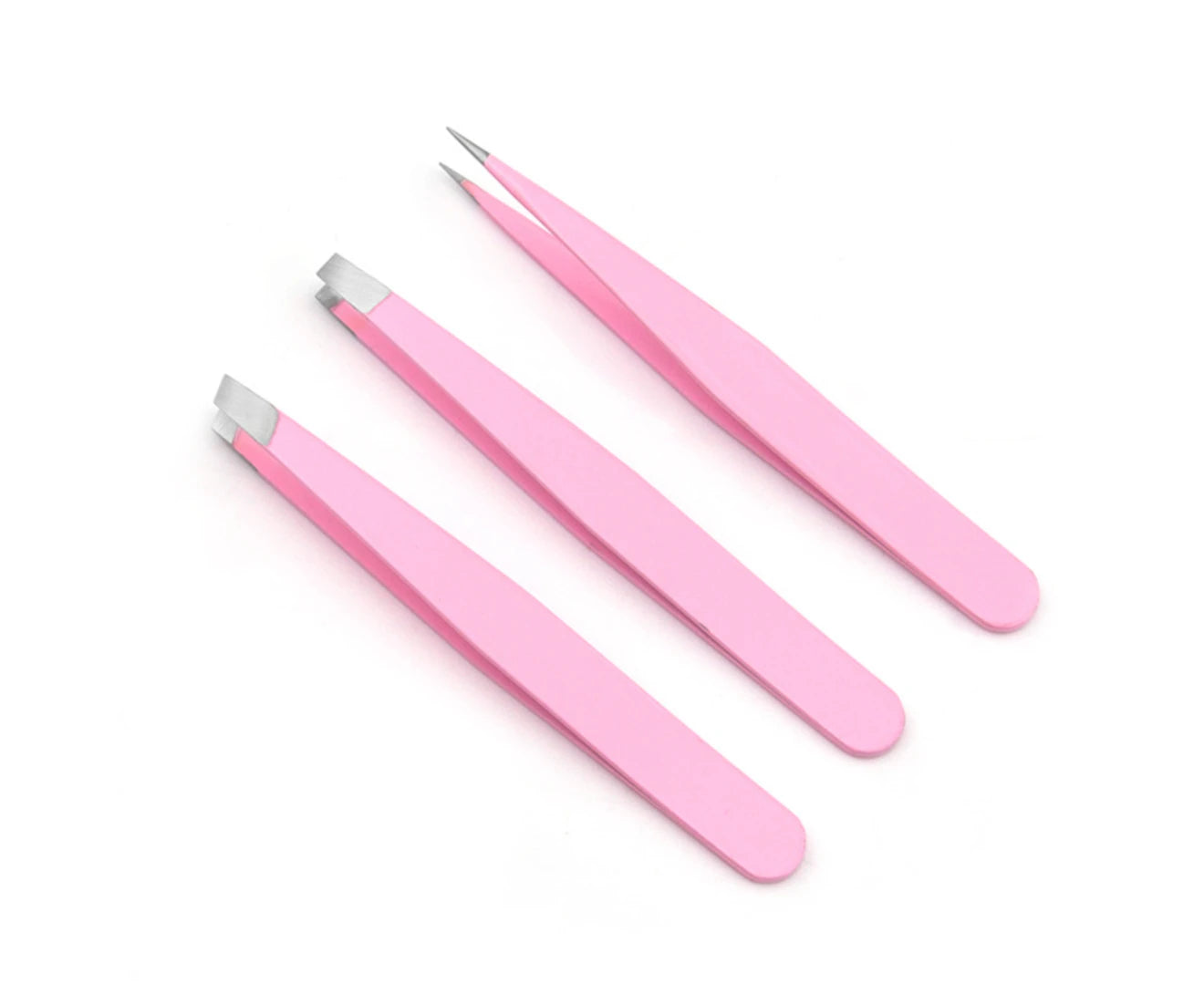 3Pcs/Set False Eyelashes Clips Multifunctional Eyebrow Trimming Stainless Steel Flat Slanted Pointed Oblique Eyebrow Tweezers Makeup Tools - Light Pink