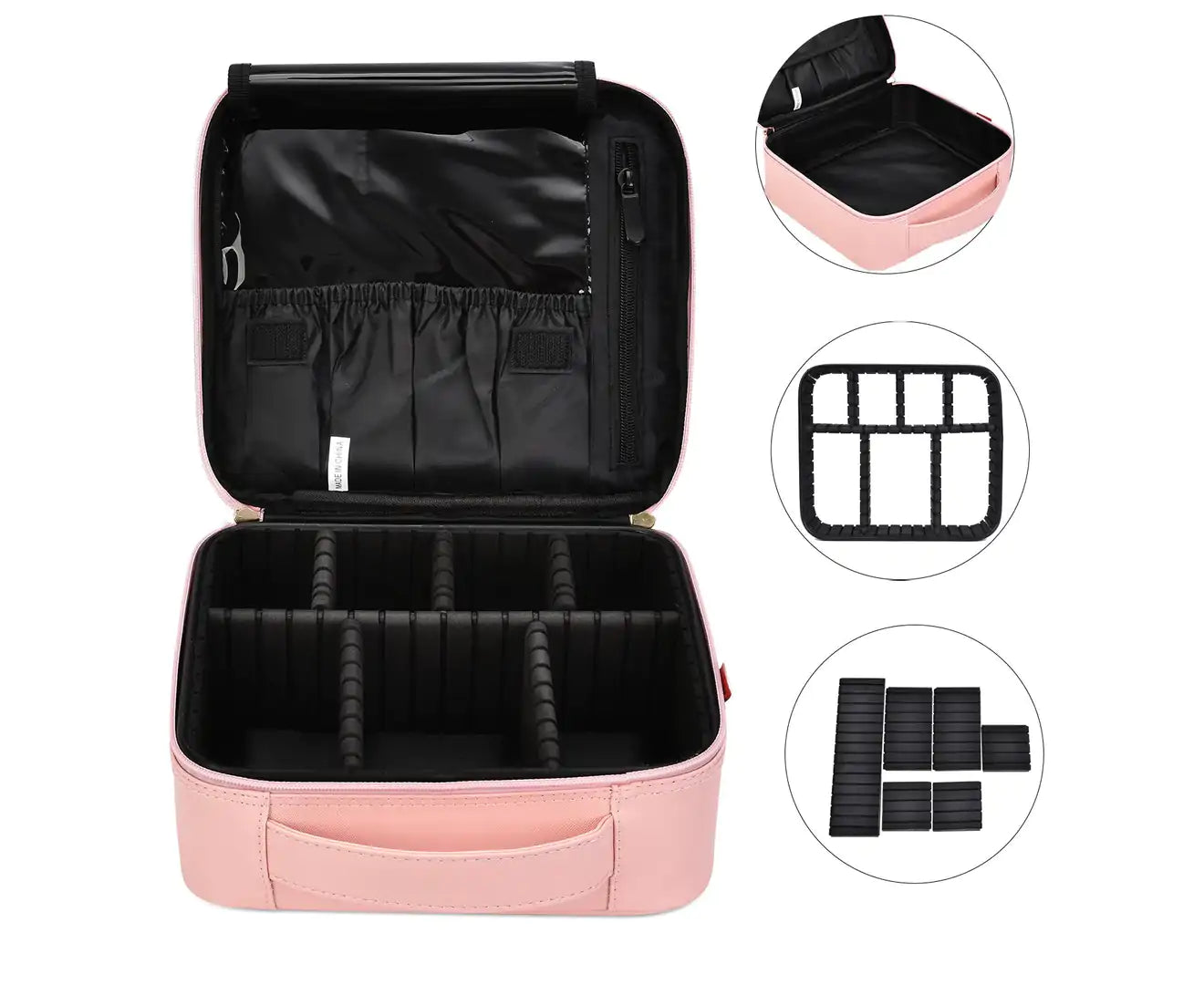 Women'S Travel Cosmetic Bag Organizer with Adjustable Dividers for Cosmetics Make up Tools Toiletry Jewelry - Rose Gold