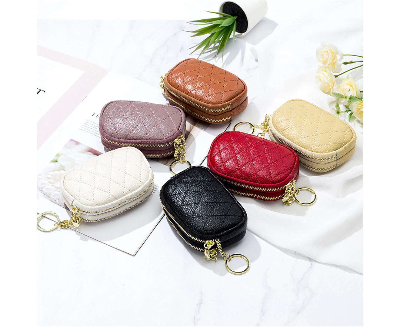 Small Coin Purse for Women Leather Change Pouch Tiny Card Holder Wallet Zipper