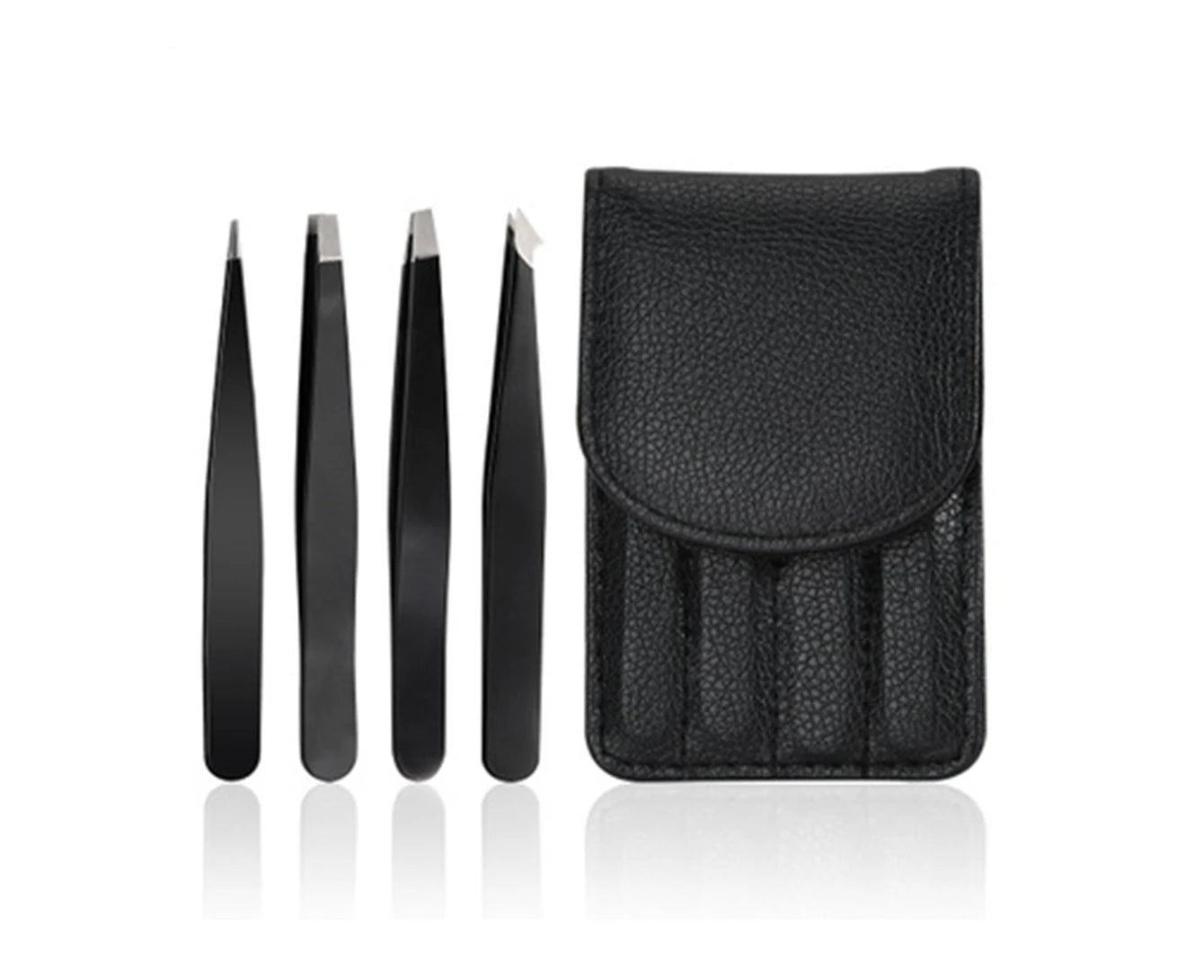 4Pcs Professional Stainless Steel Tweezers for Eyebrows (Black)