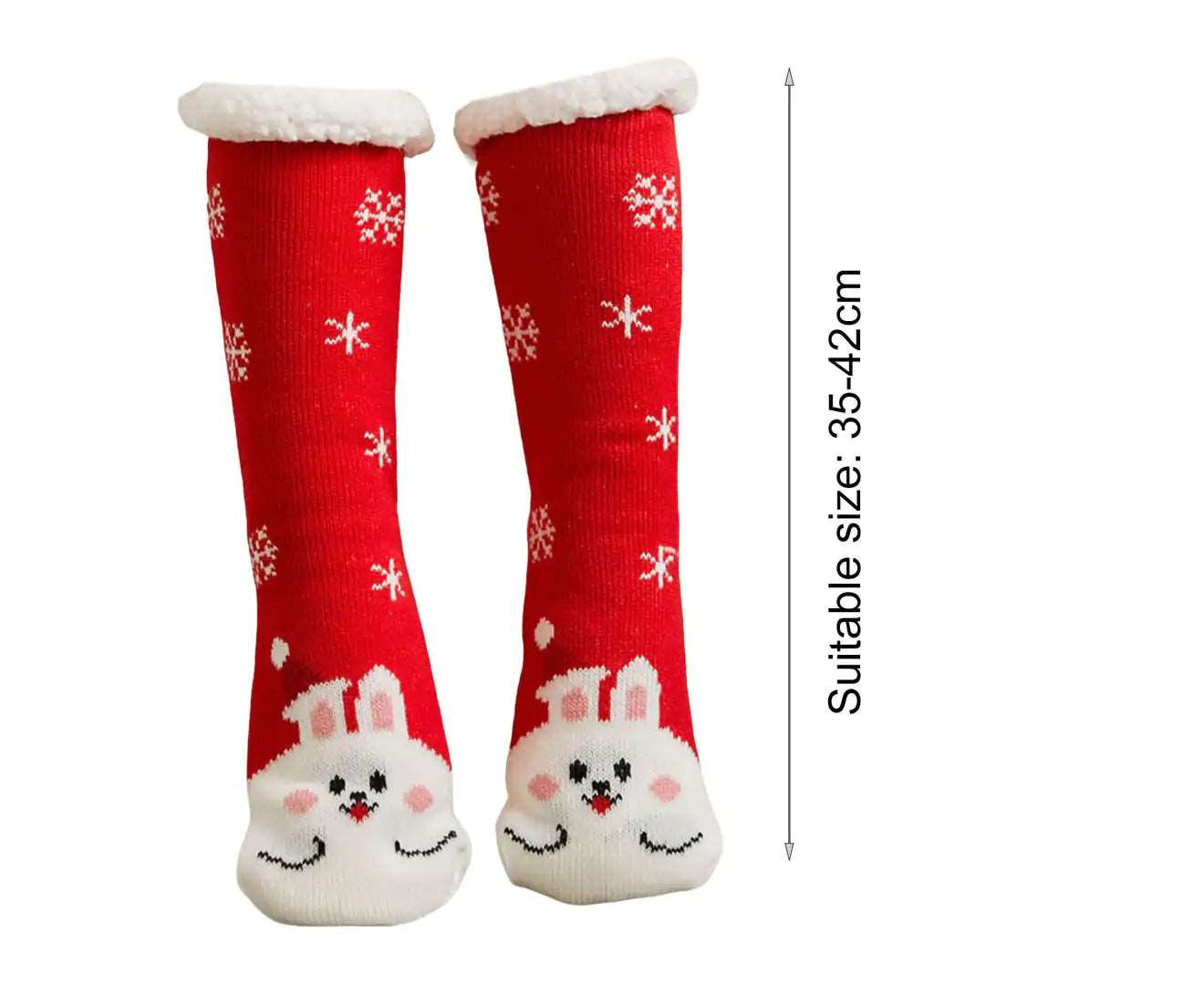 1 Pair Floor Socks Christmas Theme Stretchy Fuzzy Thickened Cold Resistant Cozy Winter Thermal Women Indoor Home Slipper Sleeping Socks for Xmas-Red&White - Red & White