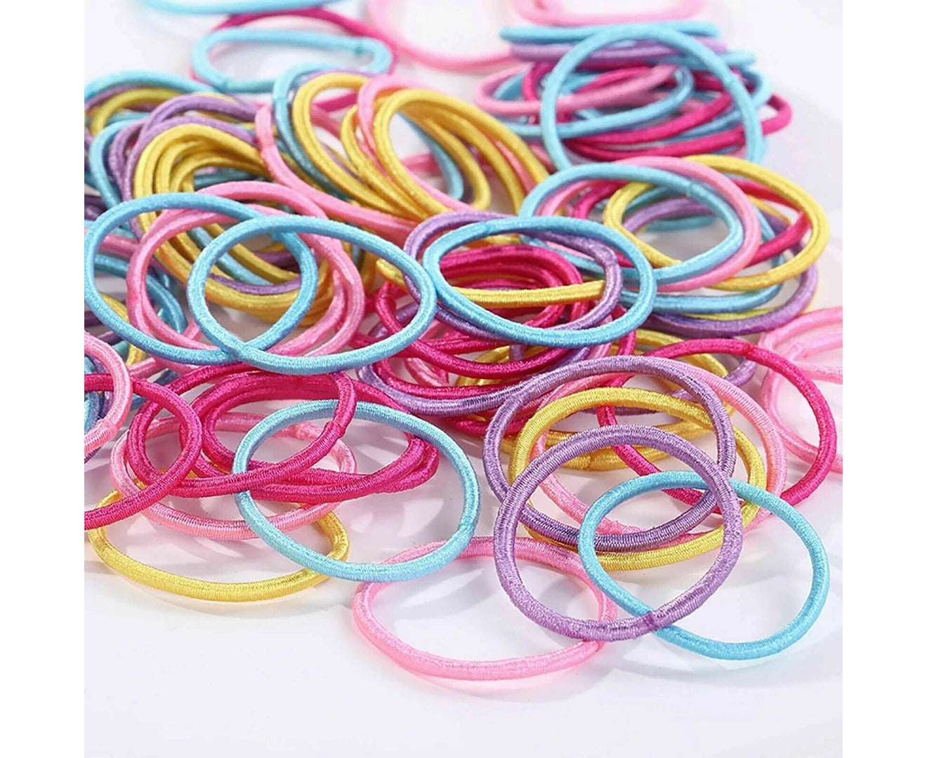 100X Hair Ties Elastic Band Snagless Ponytail Tie School Bubbles Various Colours