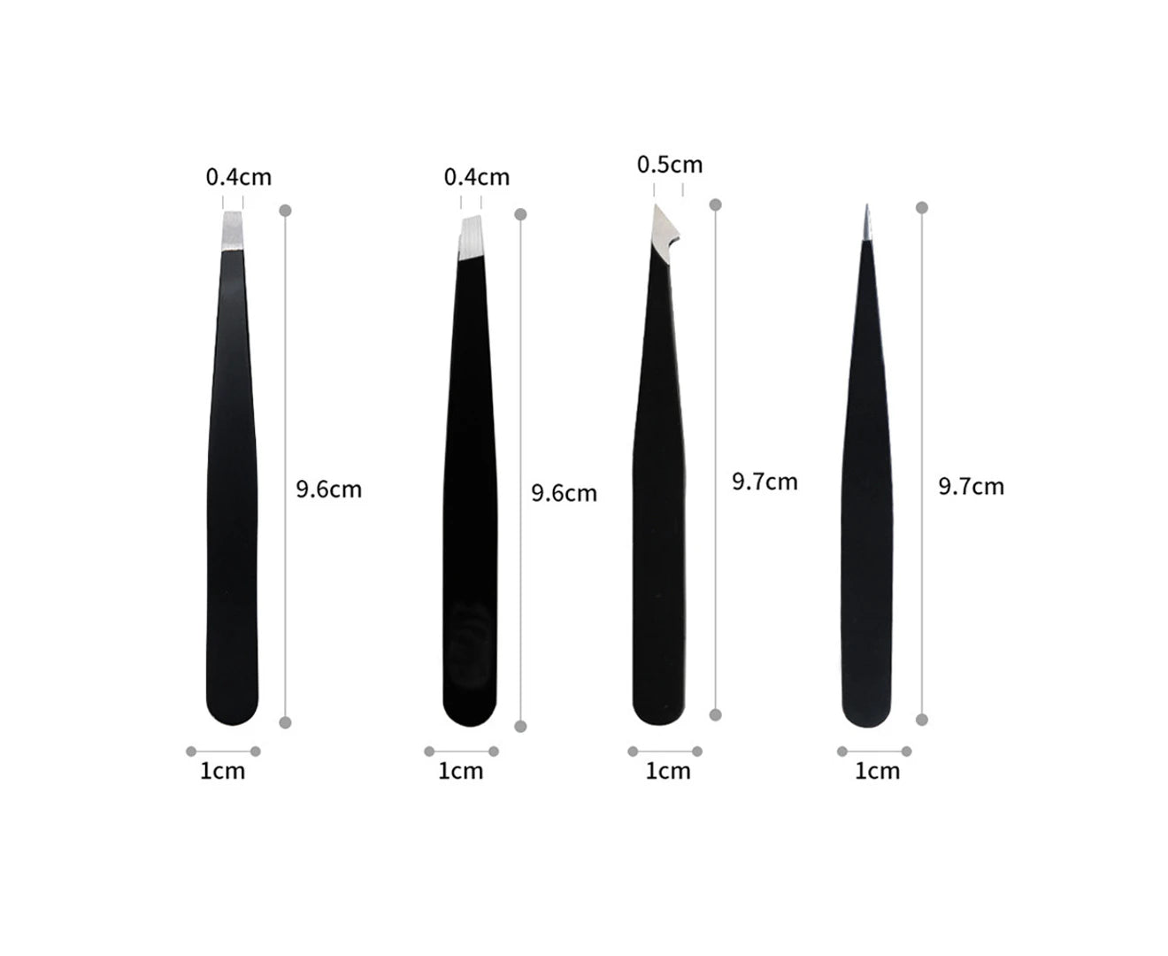 4Pcs Professional Stainless Steel Tweezers for Eyebrows (Black)