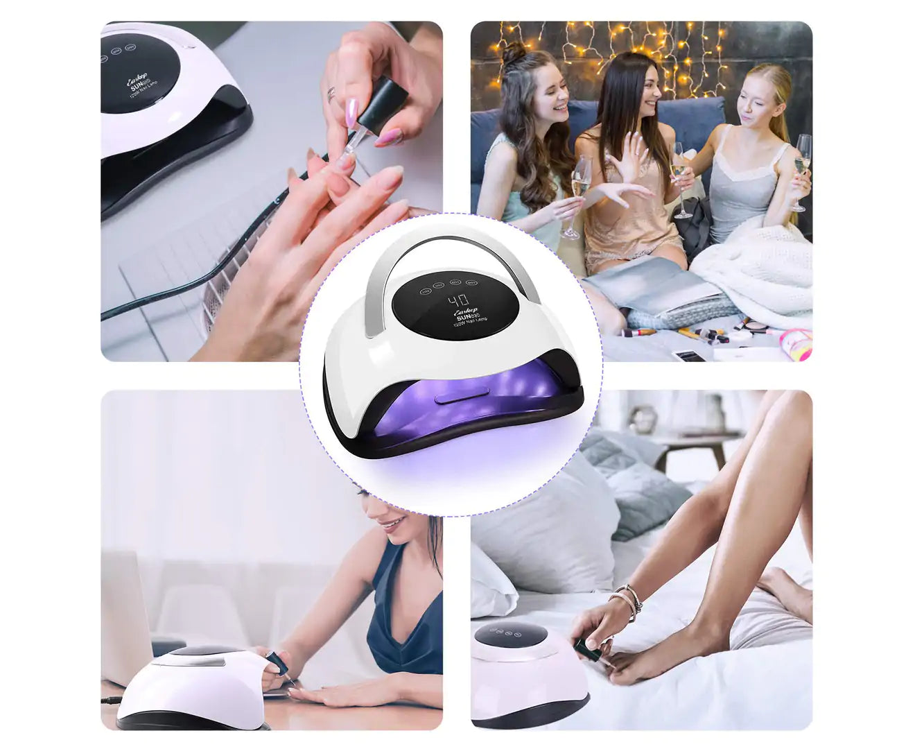 UV LED Nail Lamp 120W Gel Nail Polish UV Light for Nail Dryer Curing Lamp Faster 4 Timer Setting Professional Portable Handle for Fingernail And