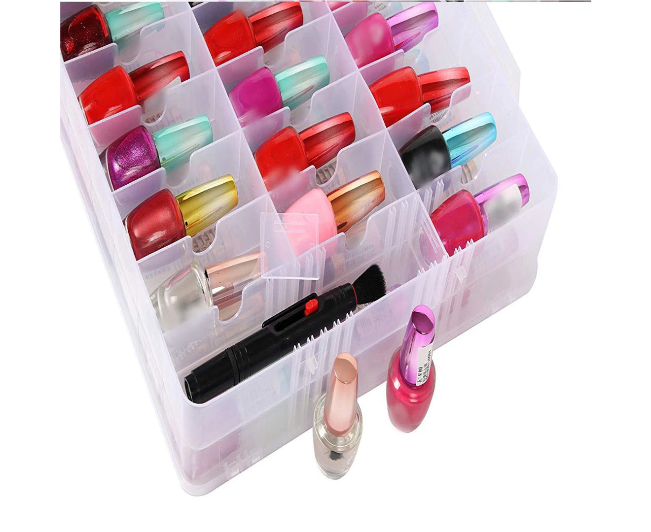 Portable Clear Double Side Nail Polish Organizer Holder for 48 Bottle Adjustable Spaces Divider