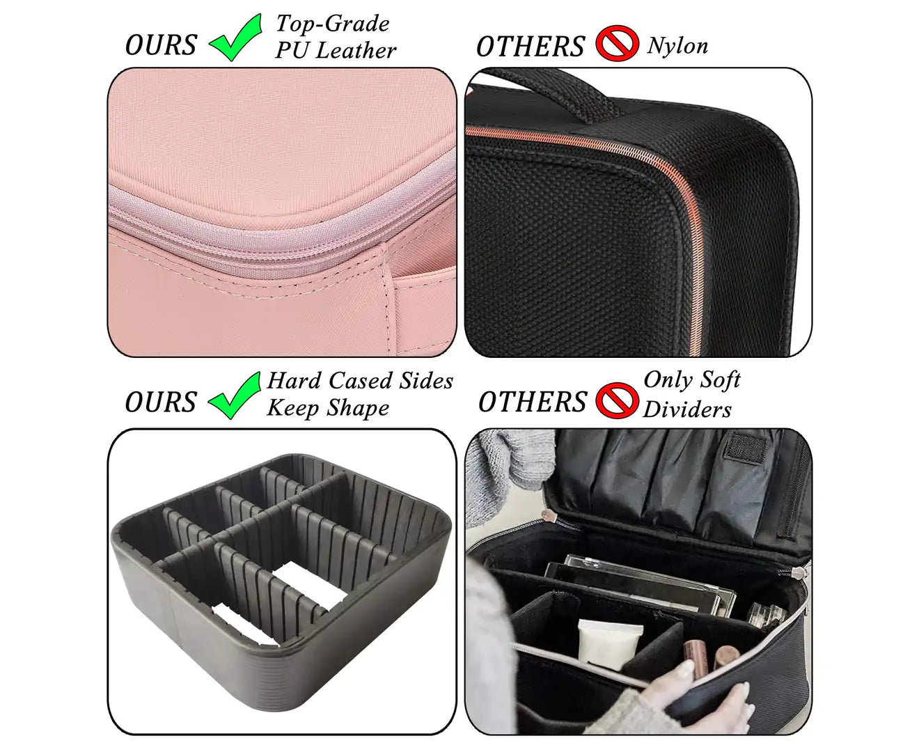 Women'S Travel Cosmetic Bag Organizer with Adjustable Dividers for Cosmetics Make up Tools Toiletry Jewelry - Rose Gold