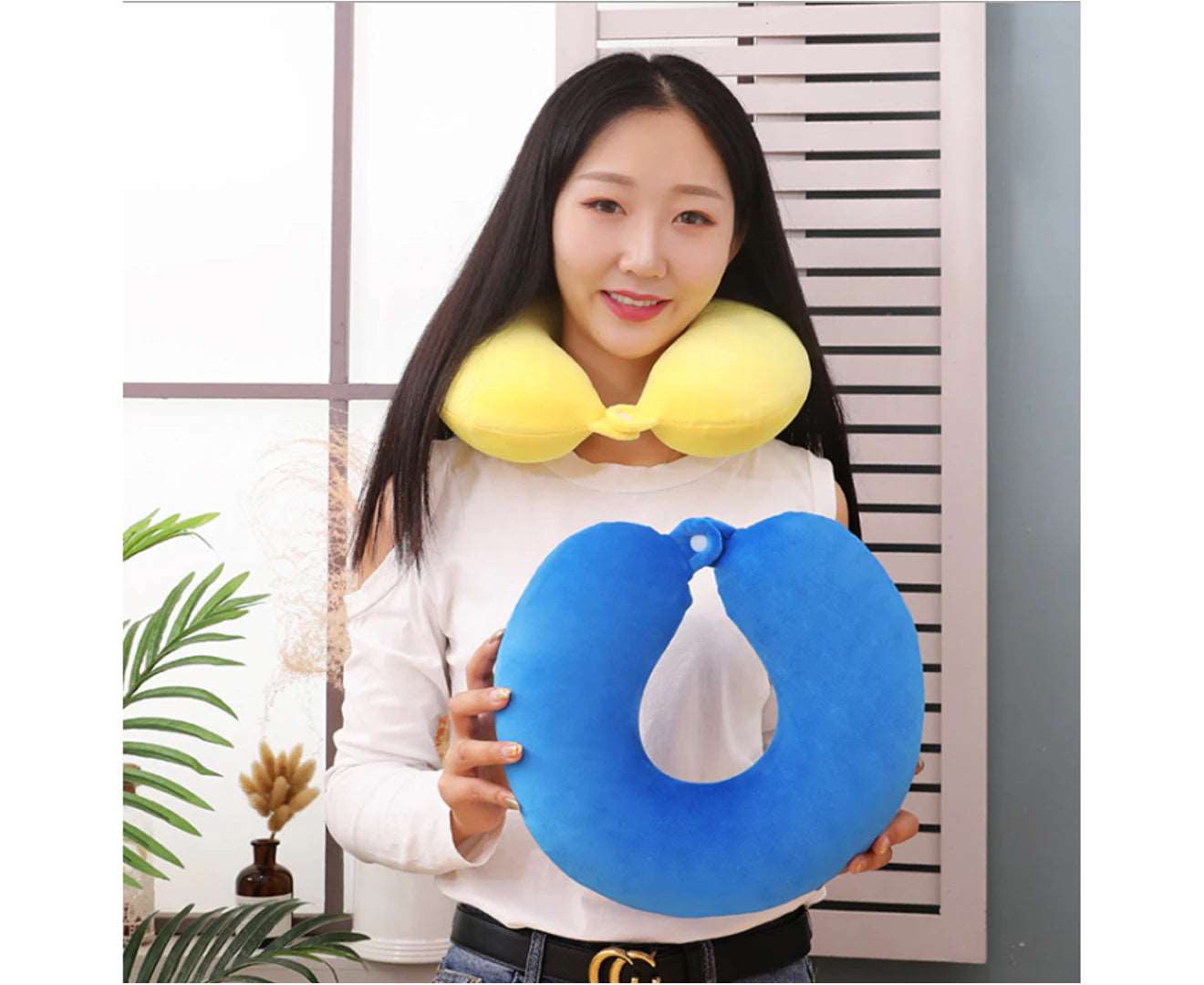 Convertible Travel Pillow Cute Comfortable&Washable Neck Pillow for Airplane Travel Office - Blue